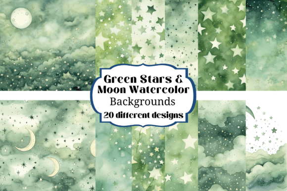 Celestial Charm: Using Green Watercolor Stars Moon Backgrounds