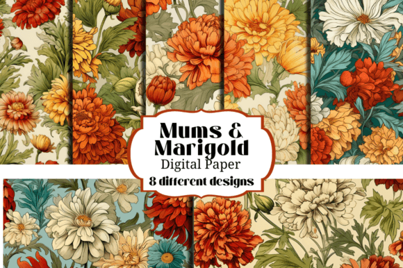 Marigolds & Mums Seamless Backgrounds for Your Projects