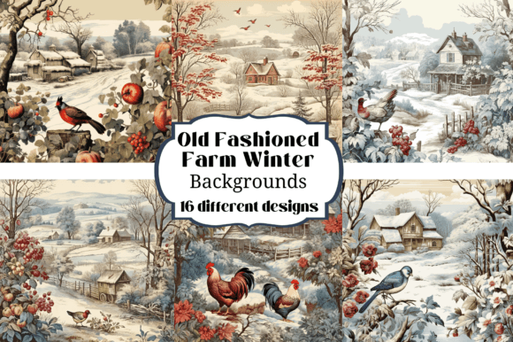 Old Fashioned Farm Winter Backgrounds: Rustic Digital Art