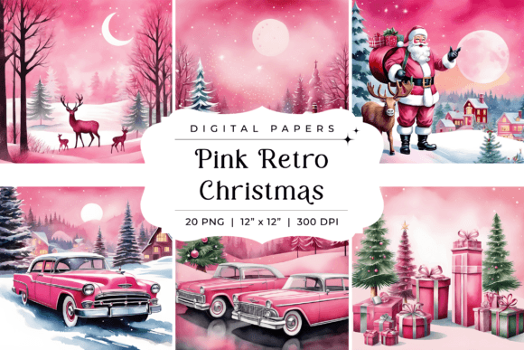Pink Retro Vintage Christmas Backgrounds for Holiday Designs