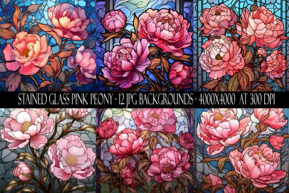 Stained Glass Pink Peony Backgrounds for Designers