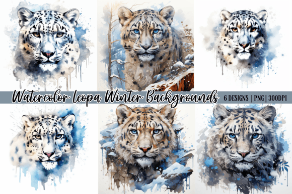 Watercolor Leopa Winter Backgrounds for Your Projects