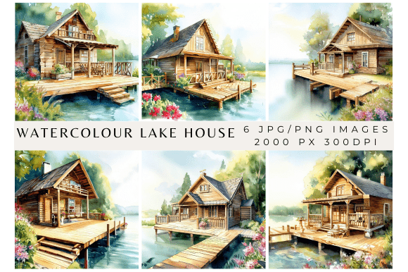 Watercolour Lake House Backgrounds: Elevate Your Creative Projects