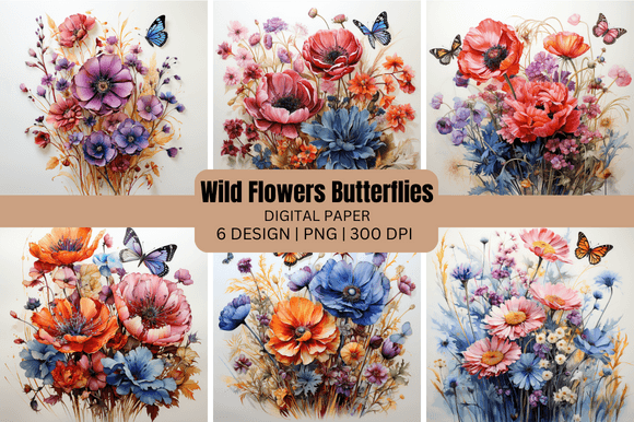 Wild Flowers Butterflies Backgrounds: A Designer's Toolkit